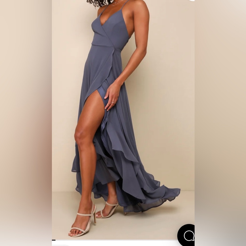 Lulu's Slate Grey High-Low Maxi Dress